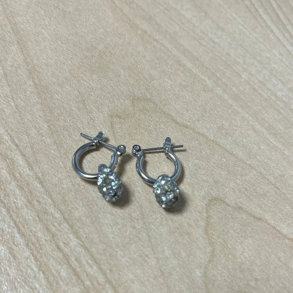 Vintage Faux Silver Hoop Earrings with Crystal Accents